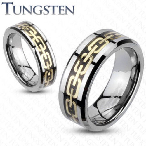 Gold Chain Links Tungsten Carbide Wedding Ring Size 5,6,7,8,9,10,11,12,13 (f90)