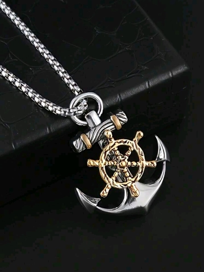 Silver-Plated Alloy Anchor & Wheel Pendant Necklace