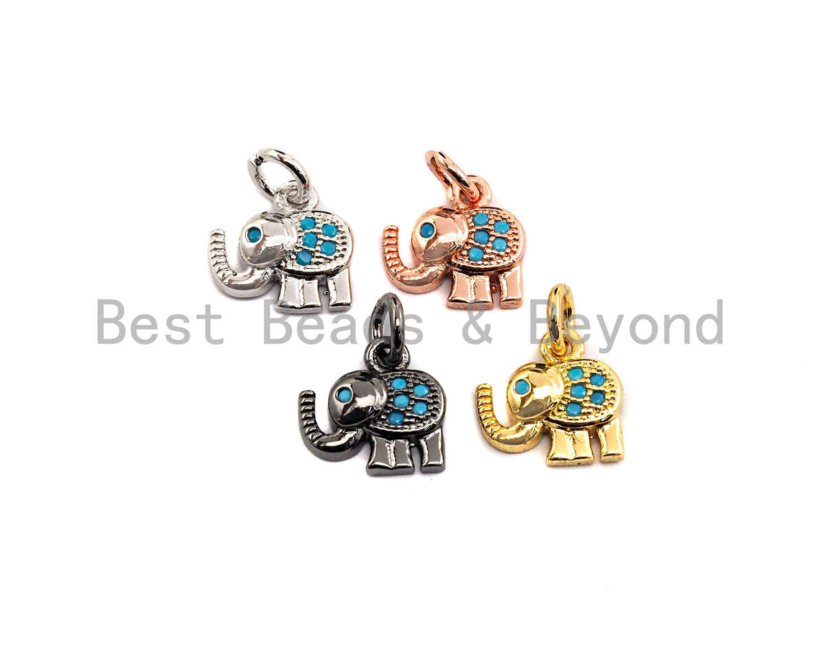 Turquoise CZ Micro Pave Elephant Shaped Pendant/Charm, Cubic Zirconia Pendant