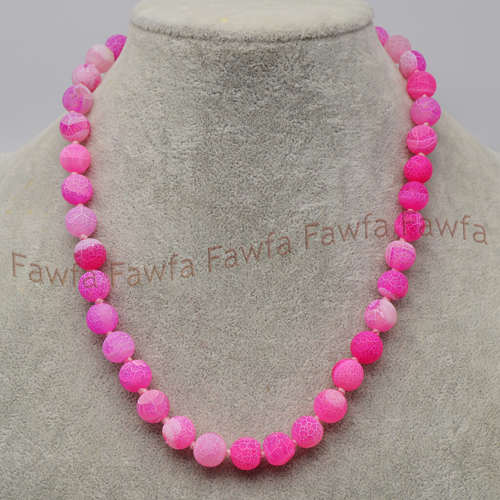 6/8/10mm Pink Matte Dream Fire Veins Agate Round Gemstone Beads Necklace 16-36”