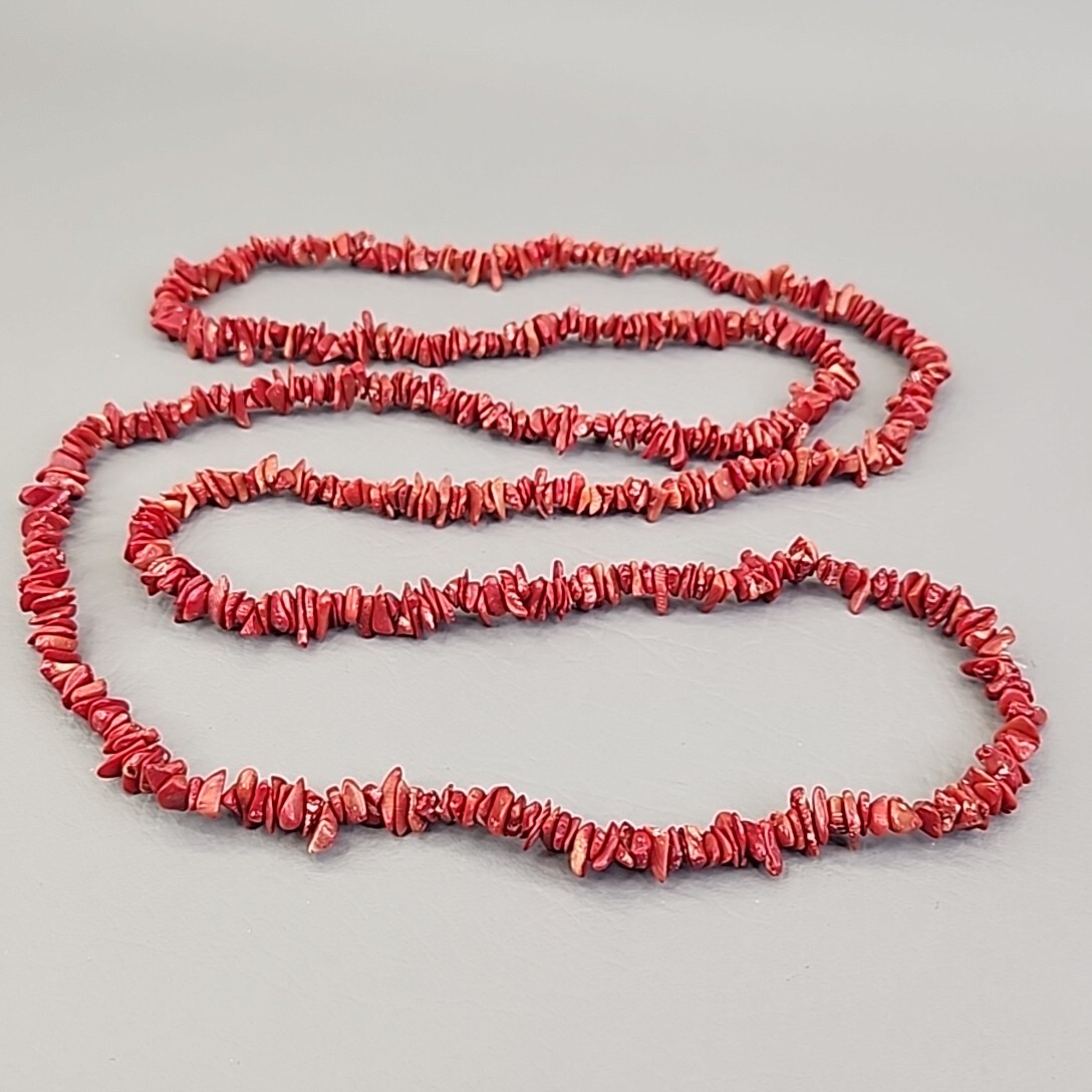 Coral Beaded Necklace Chip Red Orange Dyed Endless 52″ Long Flapper