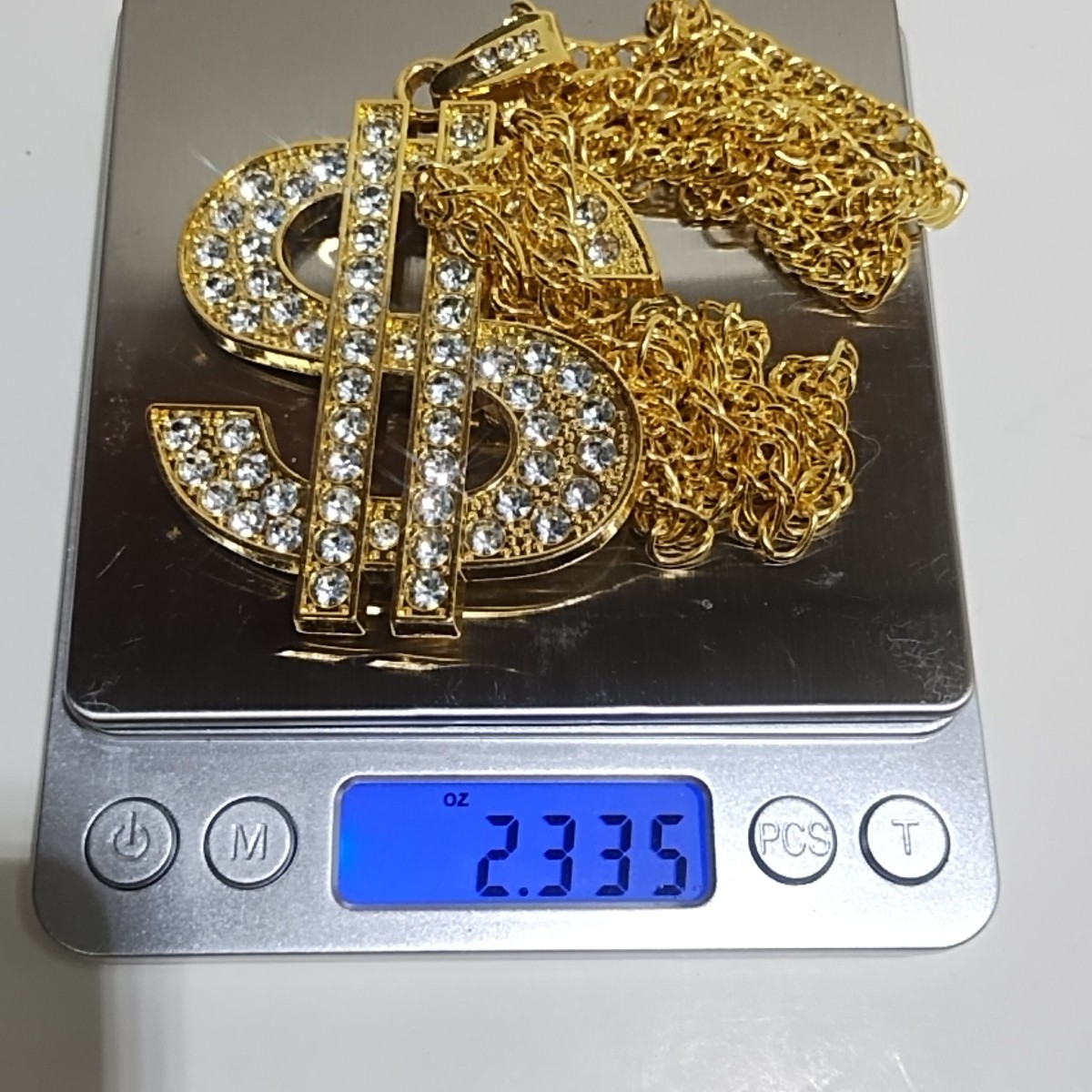 Iced Bling 3.5” Dollar Sign Pendant 28”, Key Chain Necklace , Costume, Cosplay