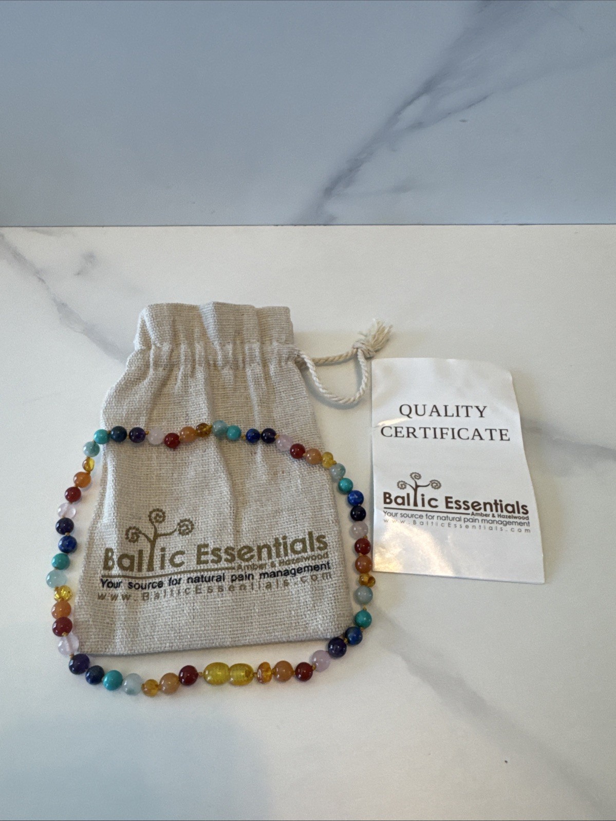 Baltic Amber Necklace Rainbow Mixed Pink Rose Quartz Baby, Infant 14” Inch New