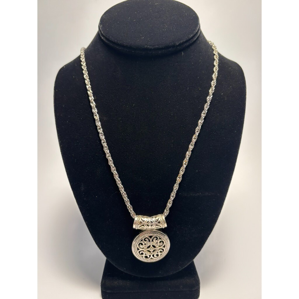 Pendant Necklace Maximalist Boho Vibes Statement Piece 30 in Chunky Silver Tone