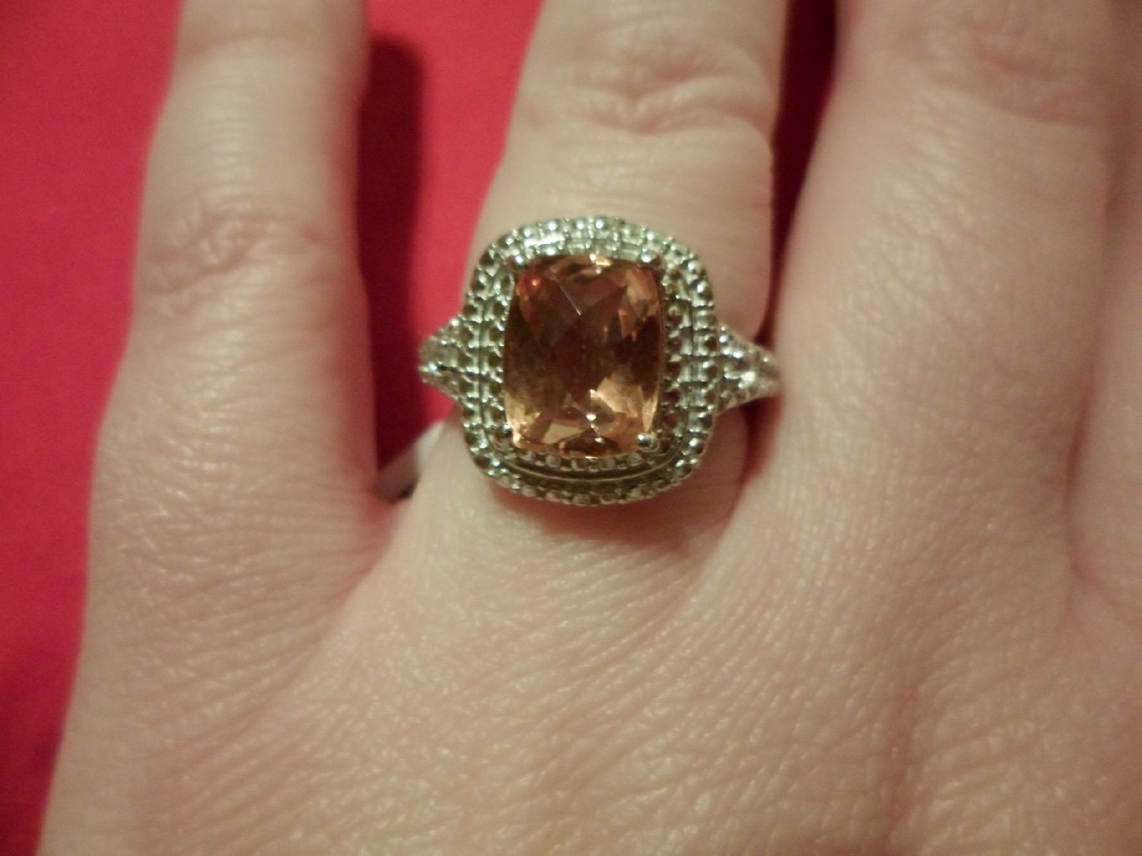Champagne Quartz Ring w/White Topaz Accents in Platinum Overlay-Size 7-3.11 CTW