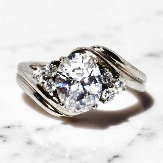 925 Sterling Silver Oval CZ Bypass Ring 11.10mm 2.80ctw Diamond Look Size 7.25