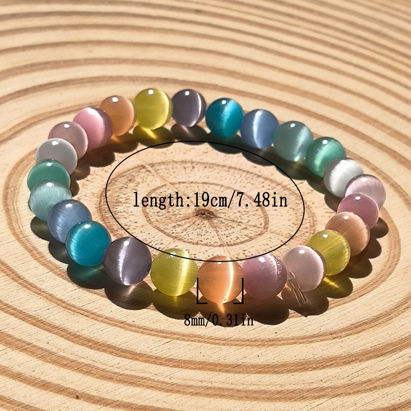 1Pcs Candy-colored Glass Bead Bracelet, A Stylish Elastic Friendship Bracelet