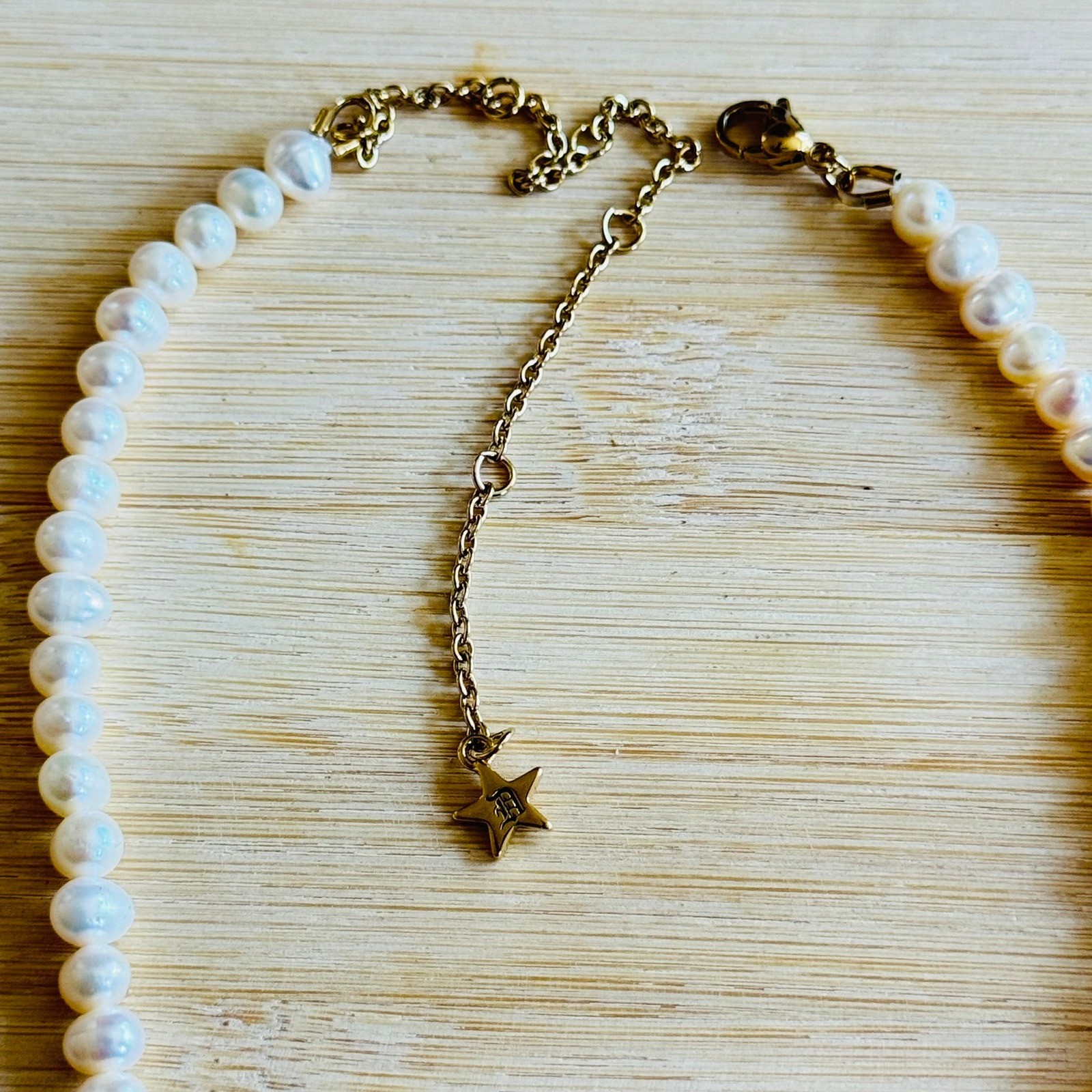 Dalmata Initial letter “i” Pearl Necklace Stainless Steel Pearl Goth Rockabilly