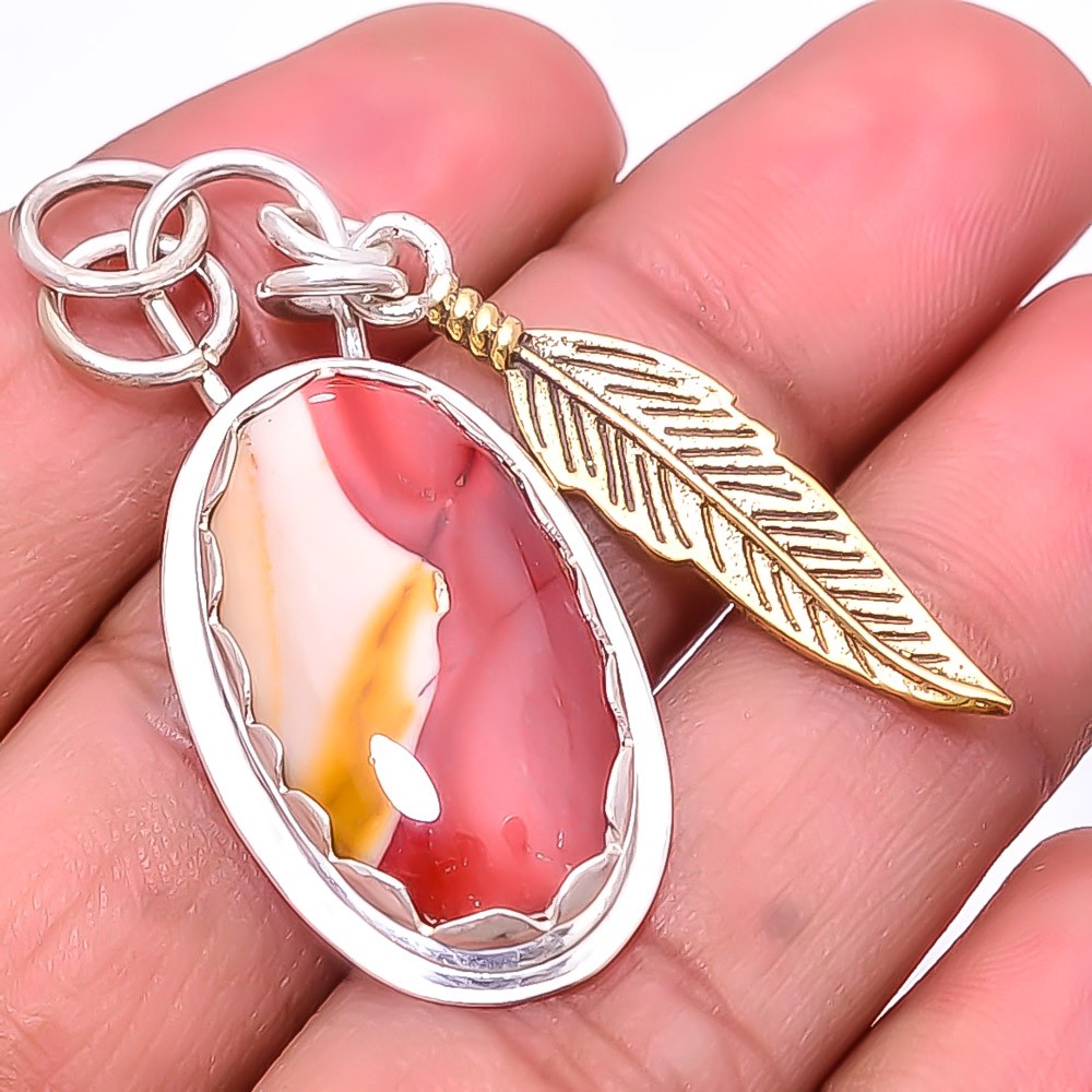 Natural Mookaite 925 Sterling Silver Two Tone Pendant 1.95″ P44, Christmas Gift