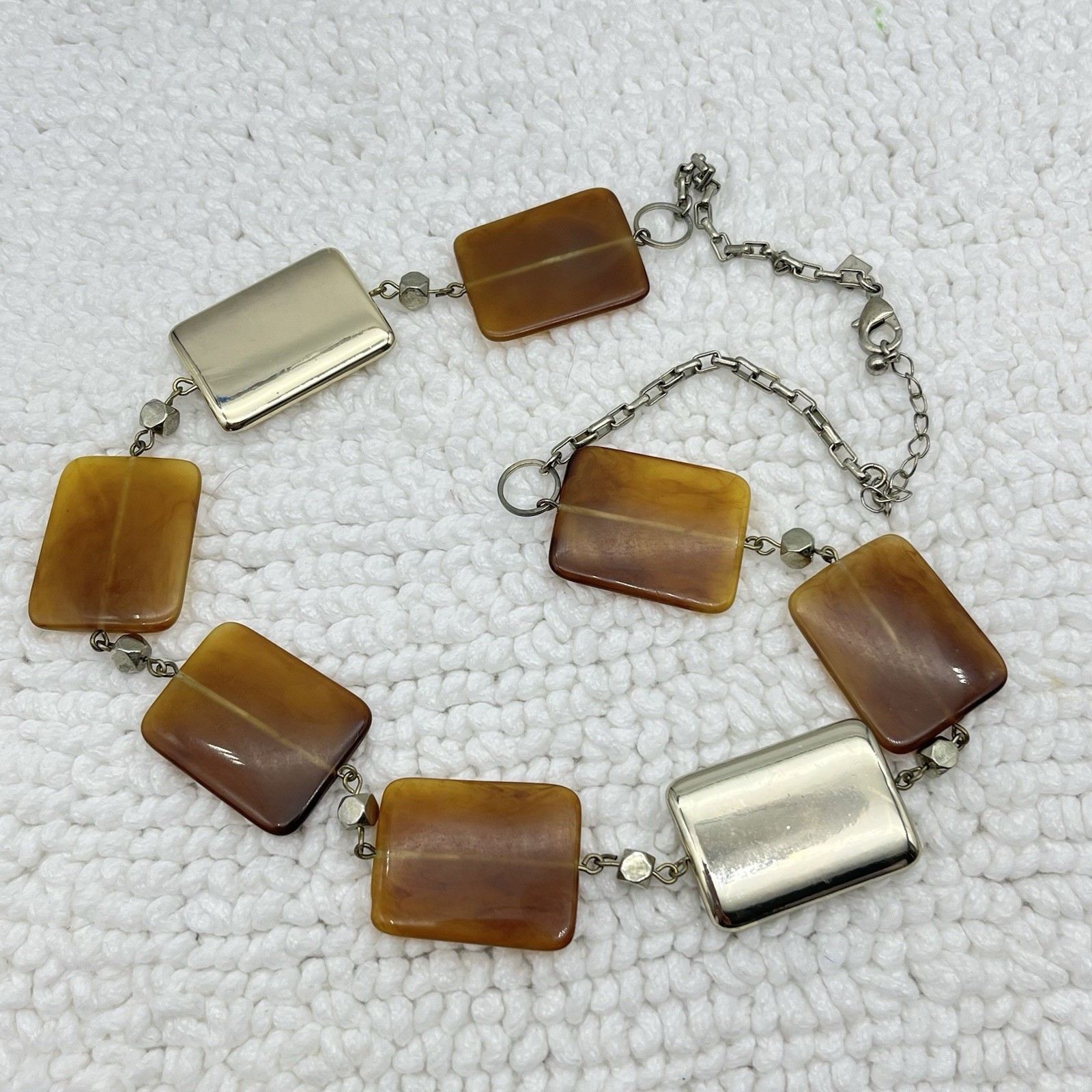 Banana Republic Necklace Geometric Lucite Tile Panel Brown Silver Tone 22″