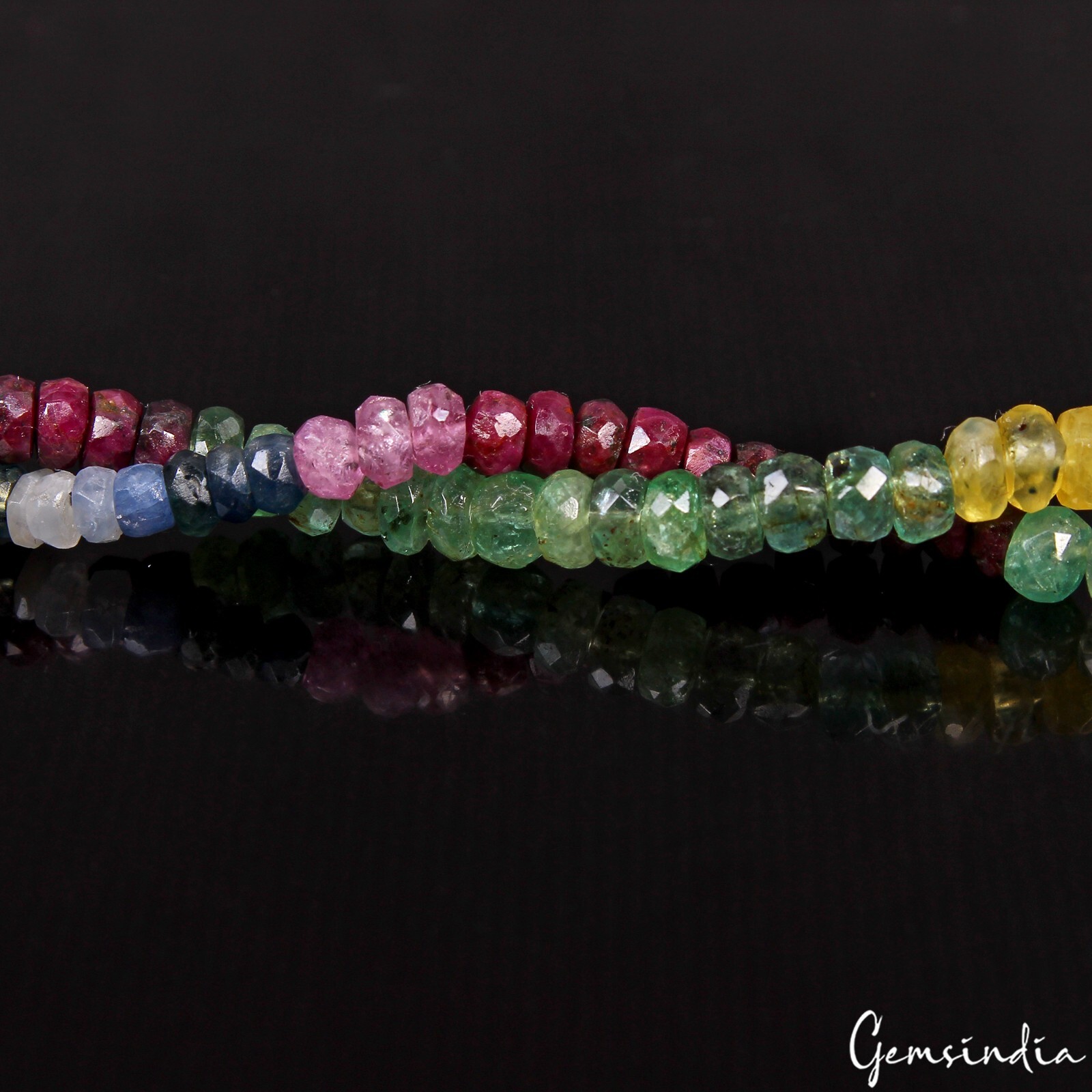 Natural Multi Color Ruby Emerald Sapphire Rondelle faceted Beads Necklace 19 In