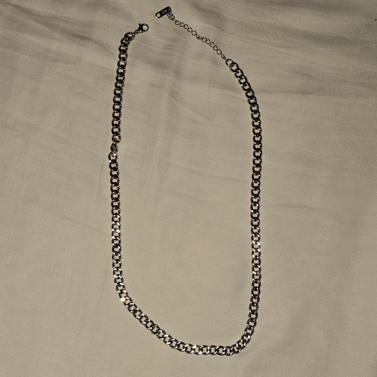 Silver Tone Curb Link Chain Necklace Lobster Clasp Adjustable Signed