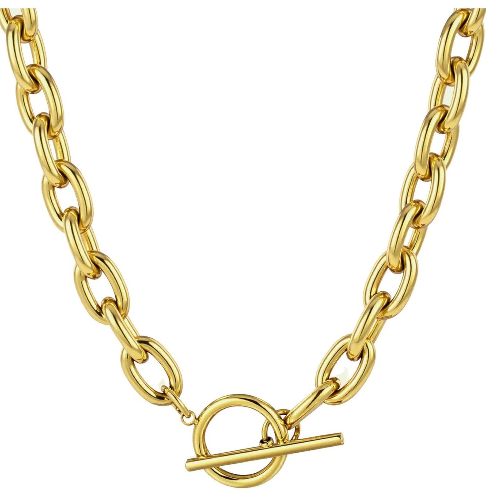 18k Gold Plated Stainless Steel Chic Gold Chain Necklace with Toggle Clasp