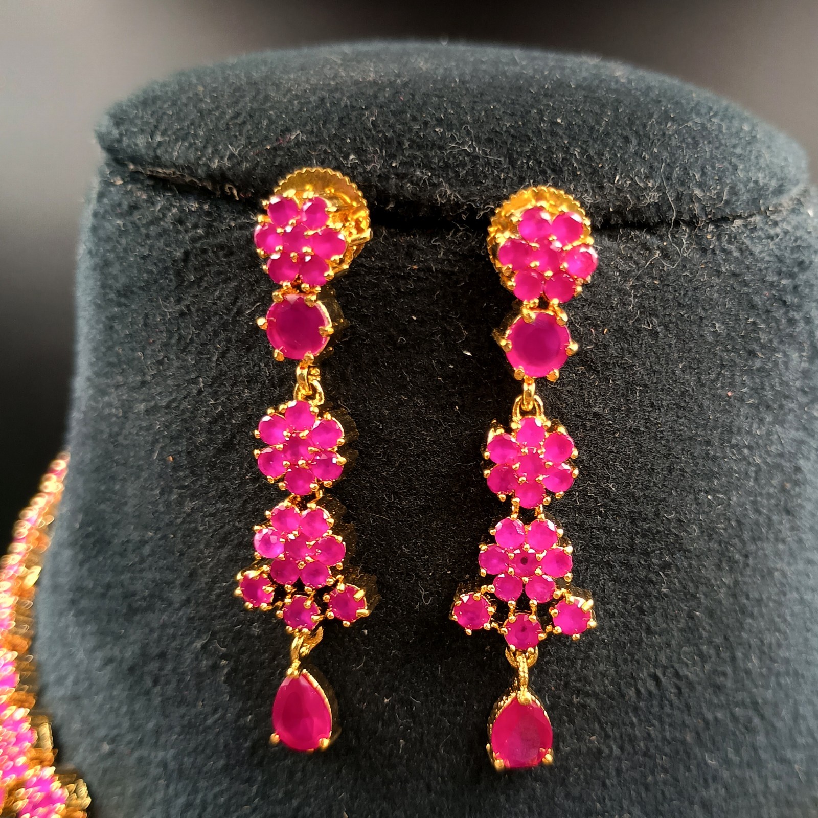Boho Ruby Long Necklace Set 22K Gold Plated Handcrafted Gift For Her Jewelry