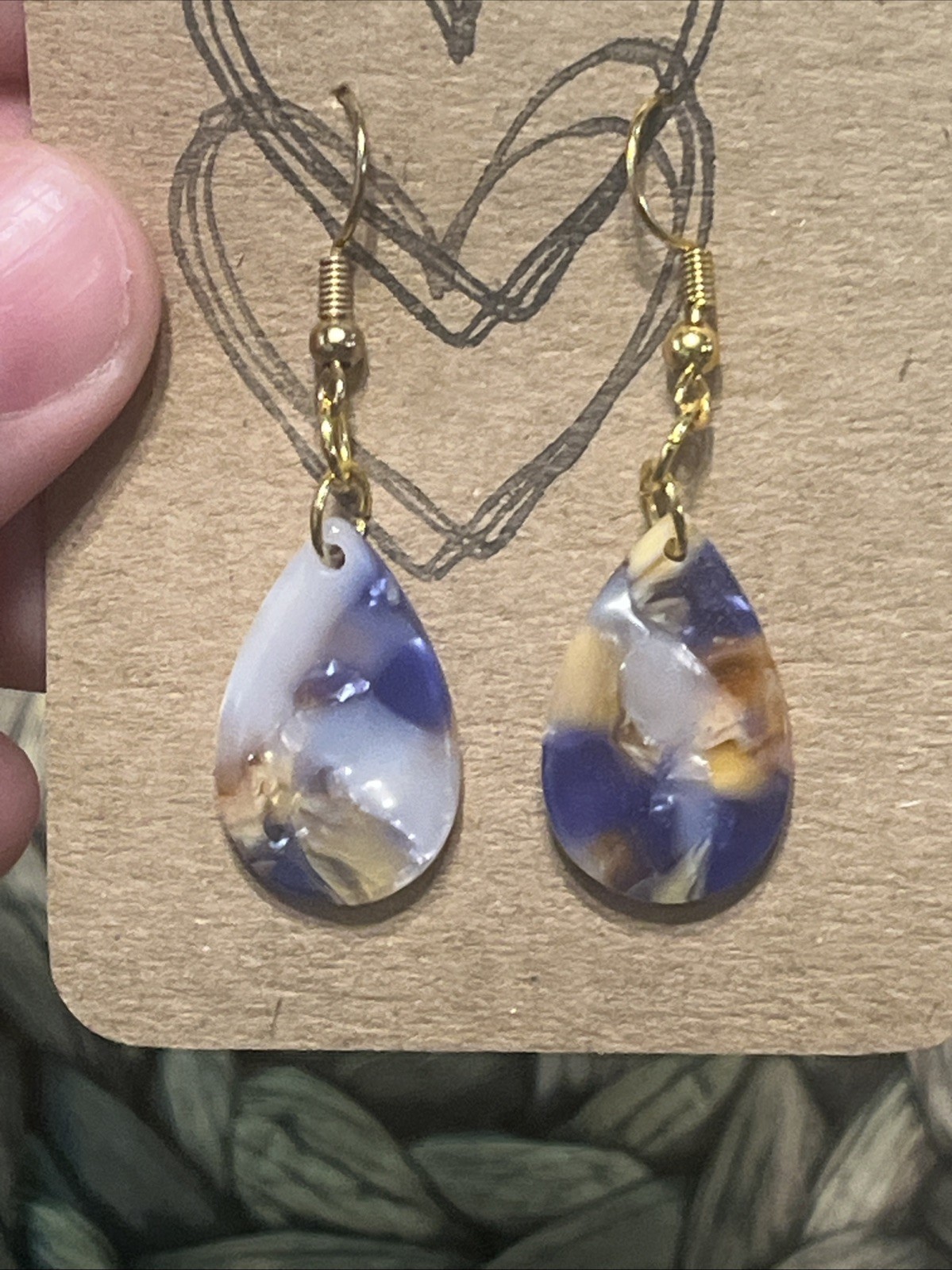 Purple, Yellow, & White Teardrop Earrings