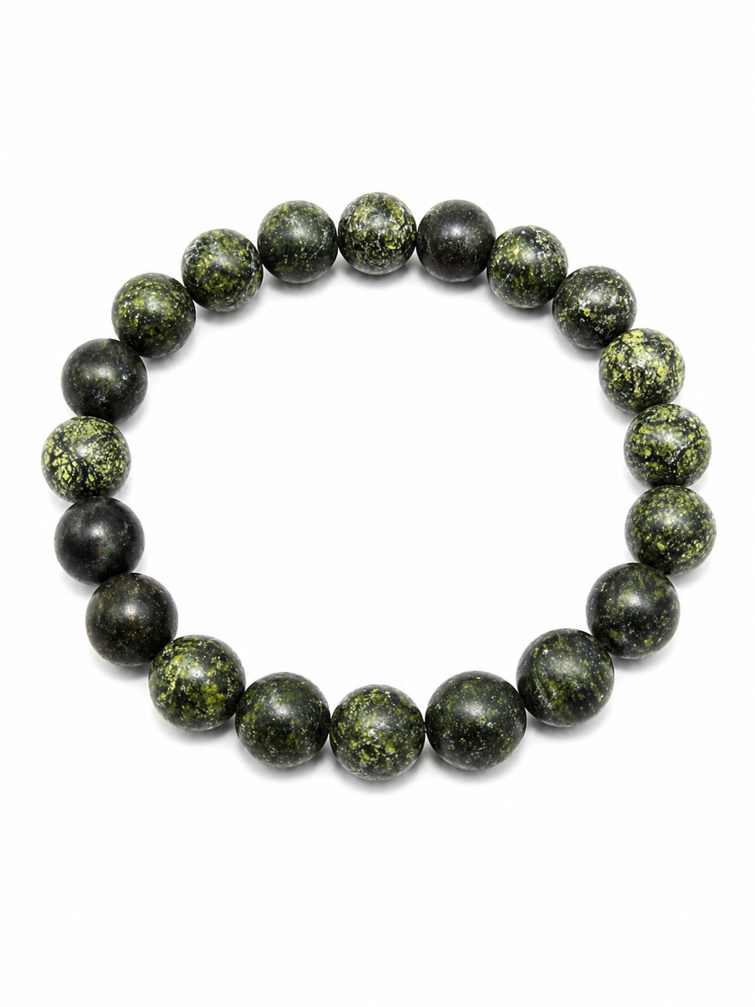 Natural Green Serpentine Bracelet 10mm Gemstone Beaded Stretch Gift