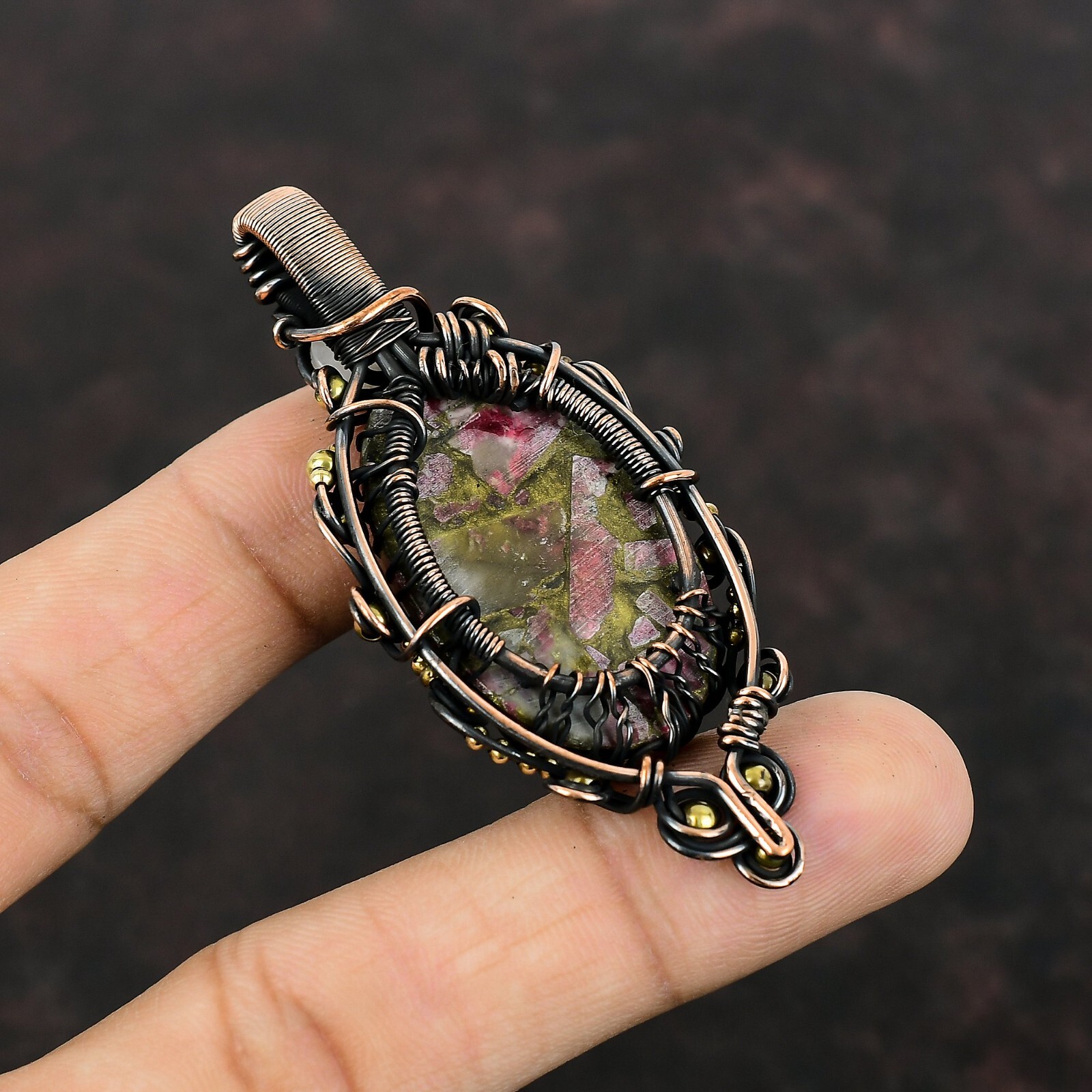 Thulite Copper Gift For Briedsmaid Wire Wrapped Tree Of Life Pendant 2.76″