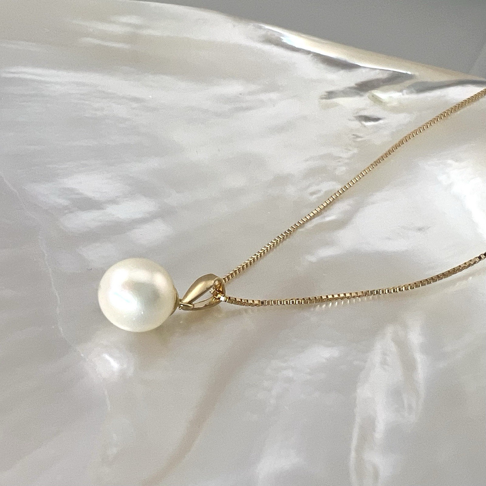 18K Yellow Gold Natural Akoya Pearl Choker Necklace 7mm 45cm Genuine Japan