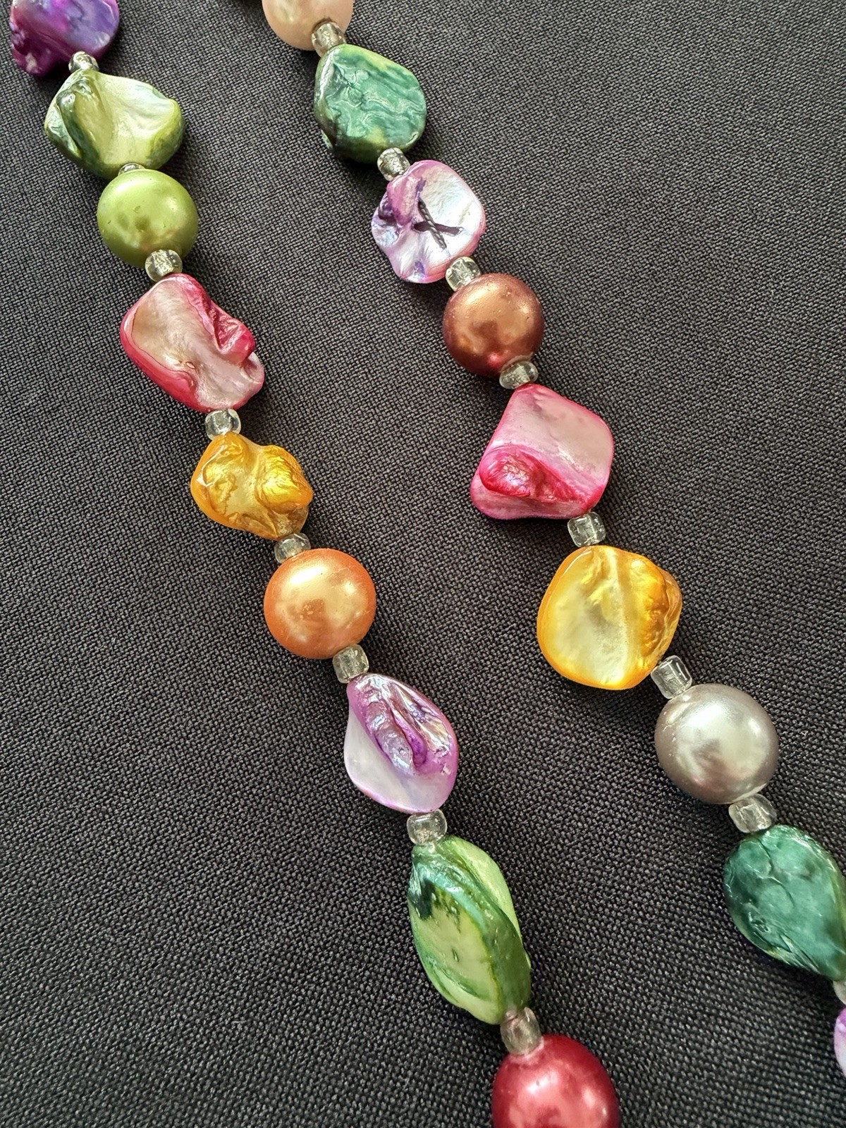 Bright Rainbow Multicoloured Pearl Beaded Long Lariat Flapper Layering Necklace