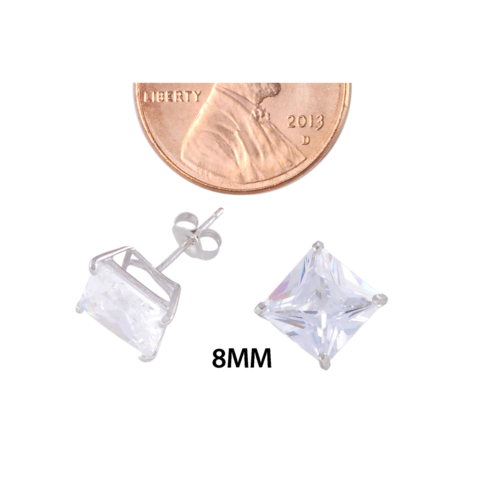 14k White Gold Square CZ Cubic Zirconia Stud Earrings – Basket Setting