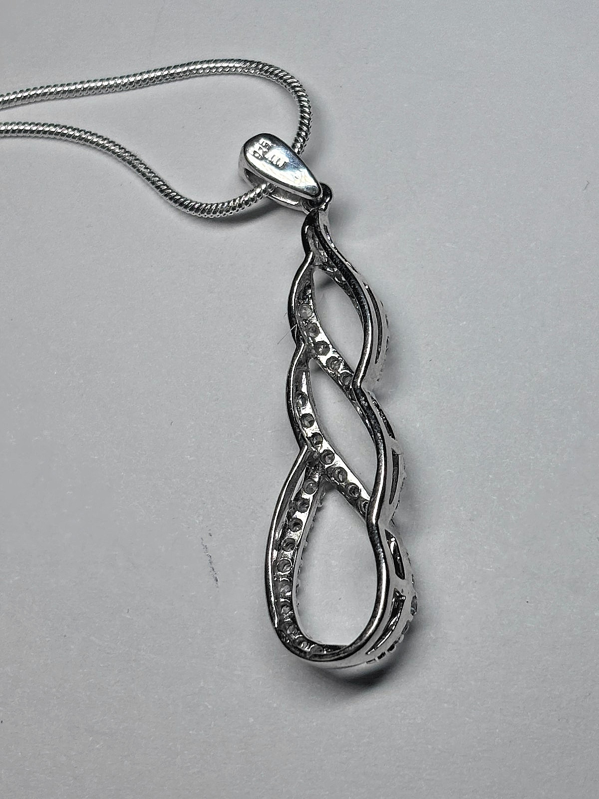 Sterling Silver CZ Infinity Pendant Snake Chain Necklace 7.4g 20in
