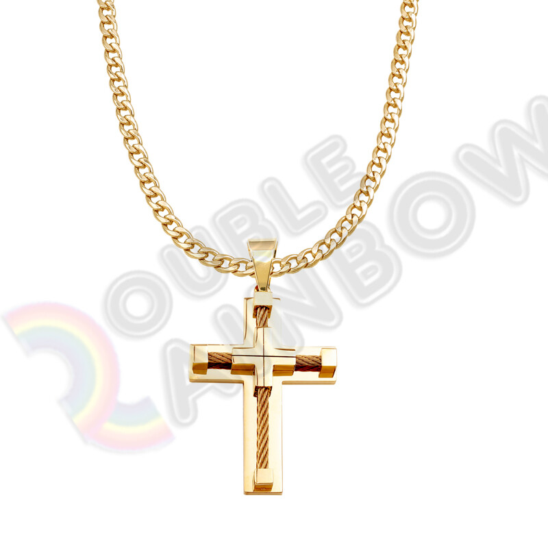 Men‘s Stainless steel Necklace Cross Pendant 18-36″ Cuban 3mm-12mm Chain 8P01