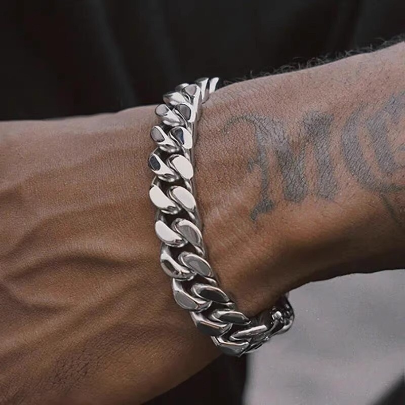 Men’s Thick Silver Stainless Steel Curb Cuban Link Solid Chain Bracelet 10mm USA