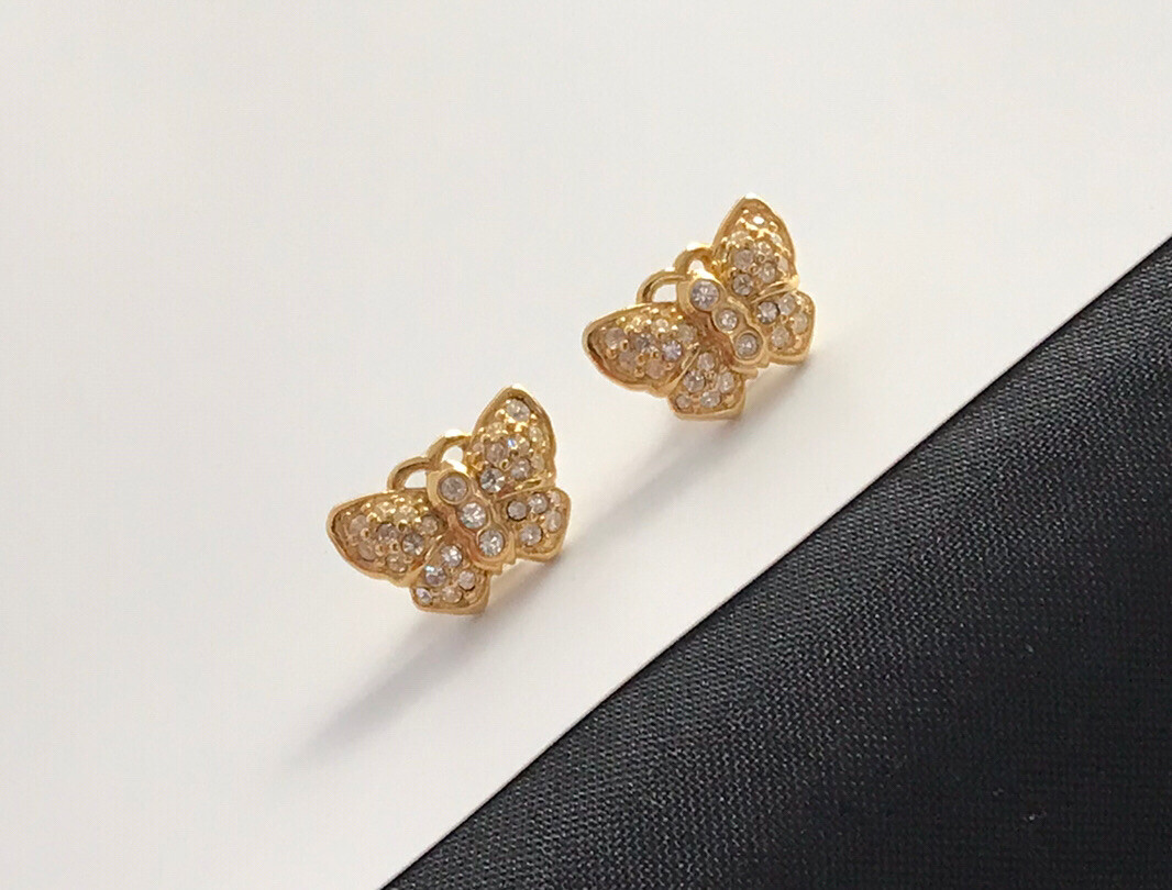 Swarovski Swan Logo Butterfly Earrings Gold Tone Crystals. #425