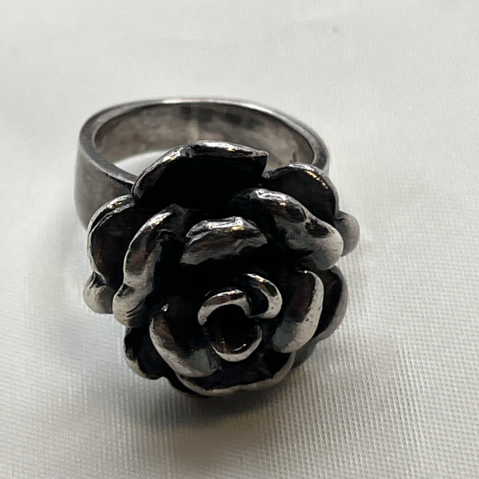 Sterling Silver 925 Chunky 3D Rose Flower Statement Ring Size 4.5 Vintage