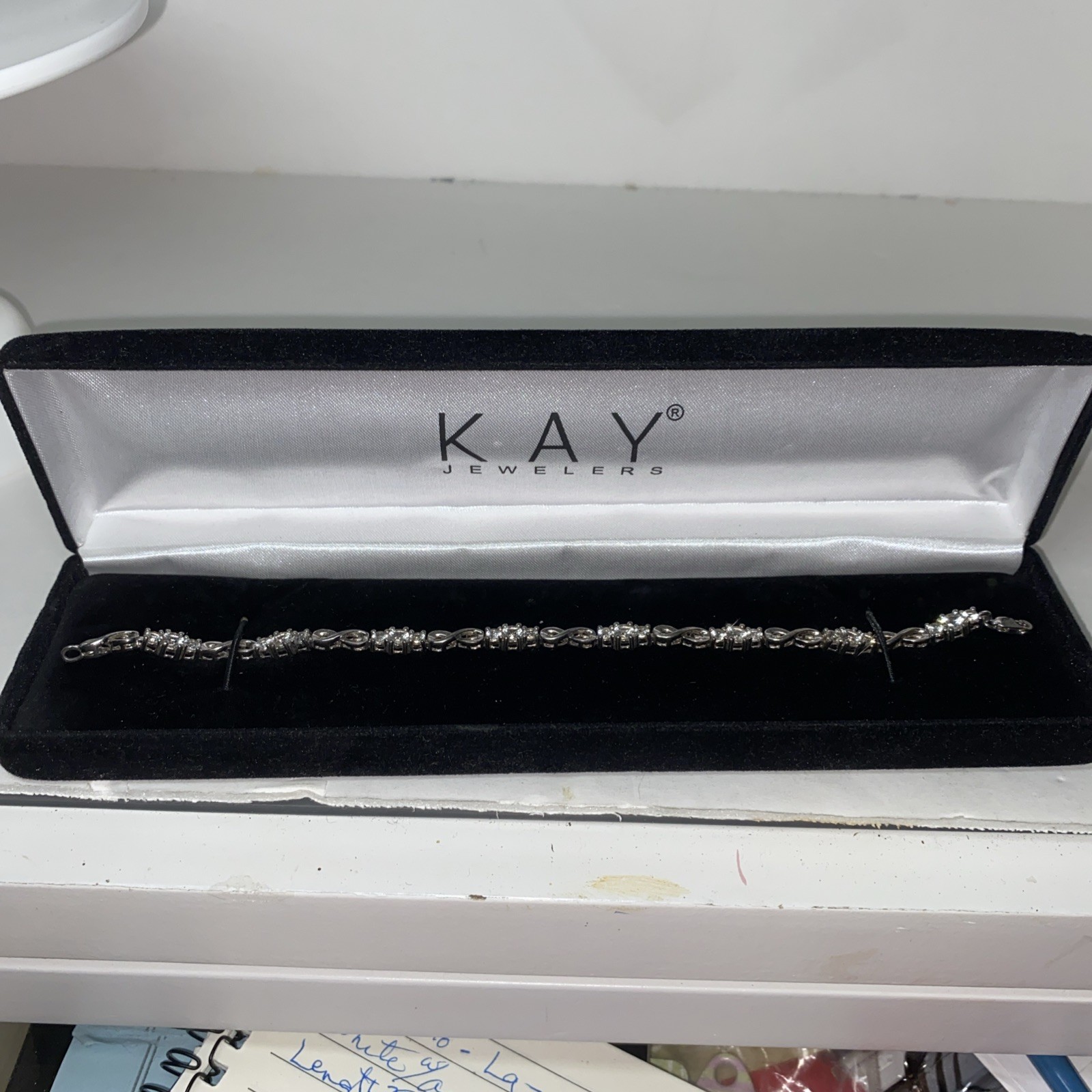 Kay Infinity Bracelet Lab-Created White Sapphires Sterling Silver 7 1/2in