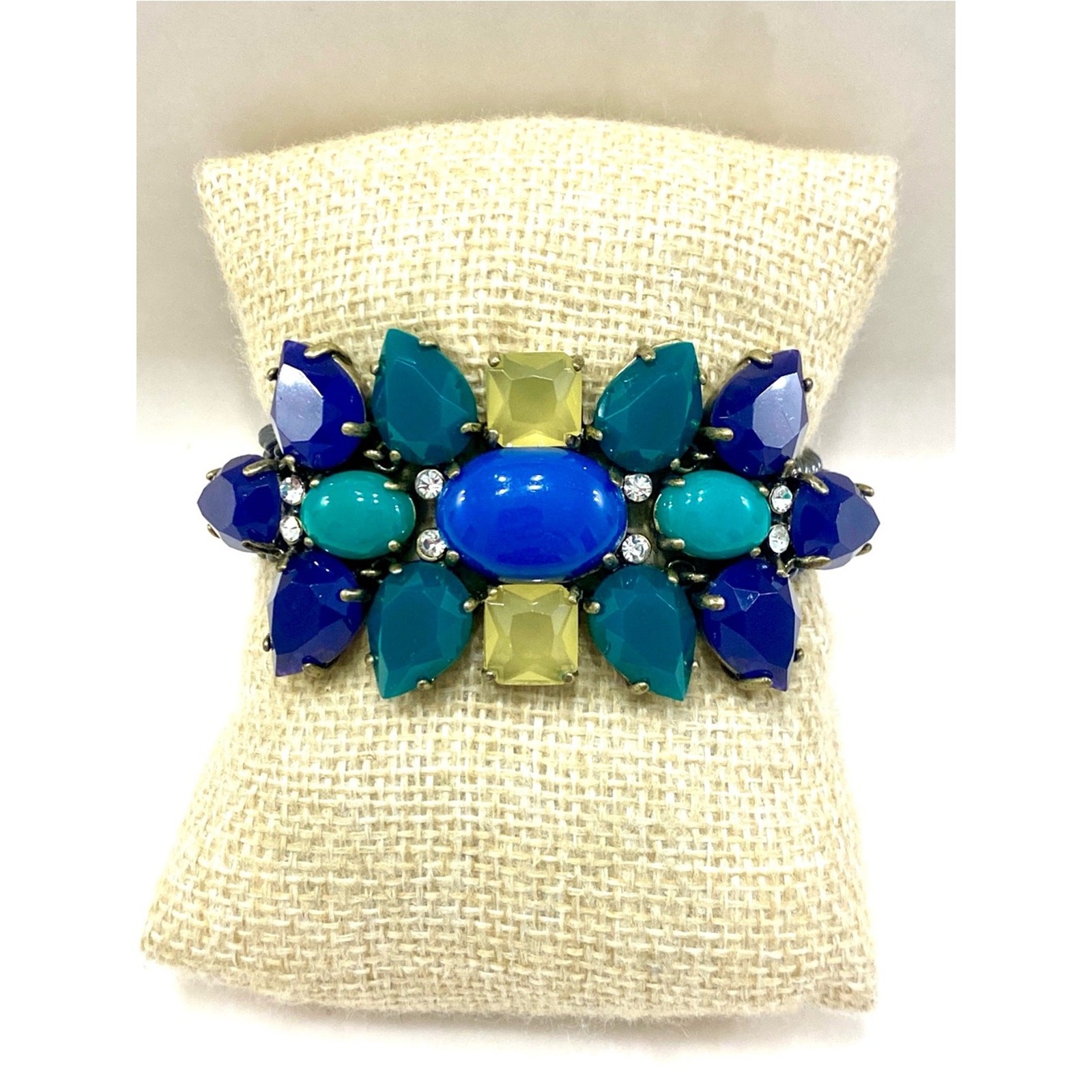 Stella & Dot Peacock Blue, Teal and Yellow Crystal Cluster Bracelet