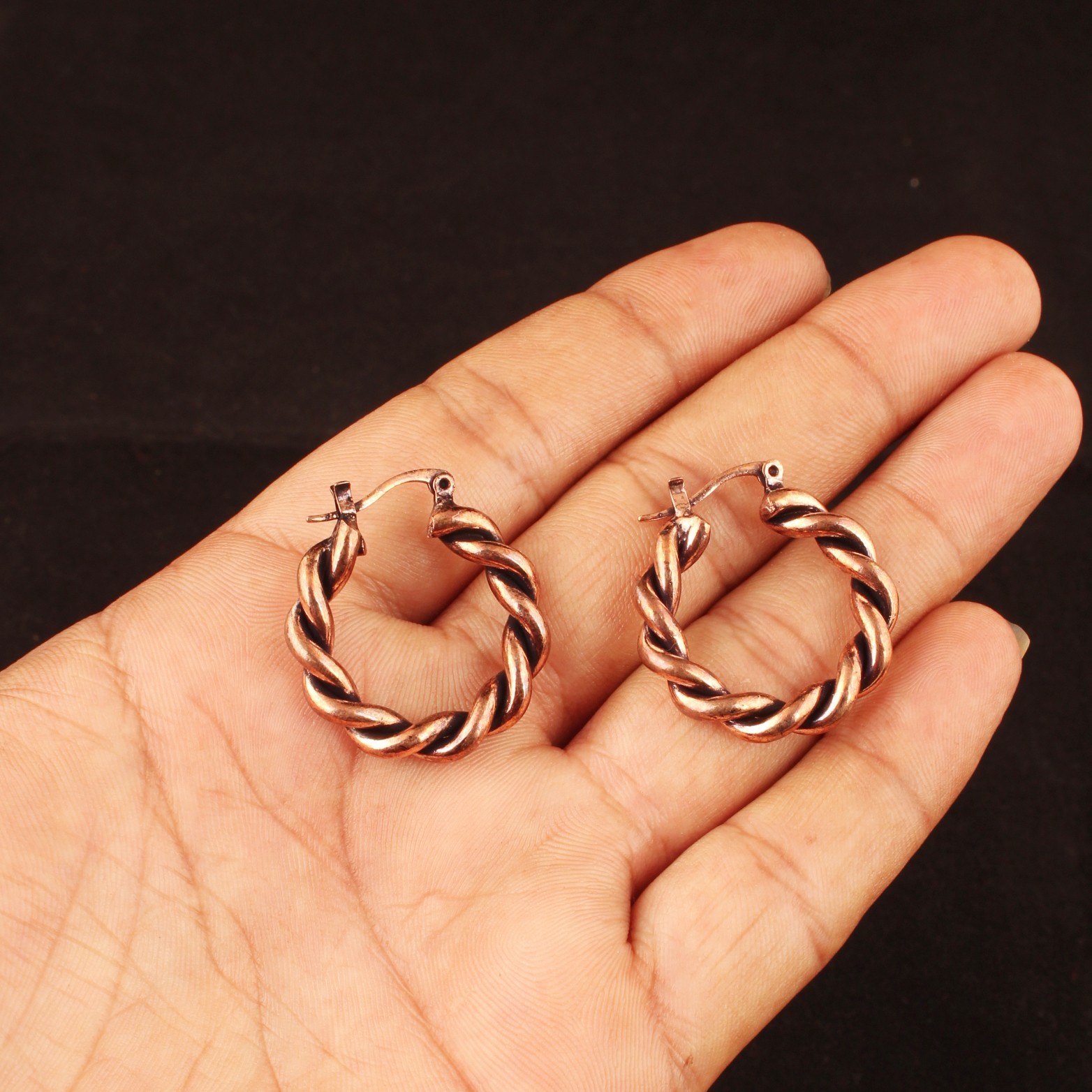 Pure Copper Oxidized Wire Wrap Rope Hoop Earrings for Women Lightweight Handmade