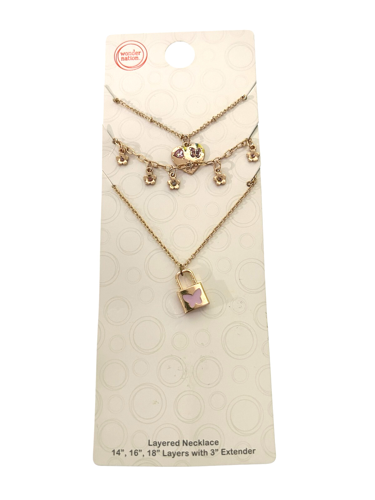 Necklaces with Lock, Heart & flowers Pendant 14″ 16″ & 18″ 3-Pack