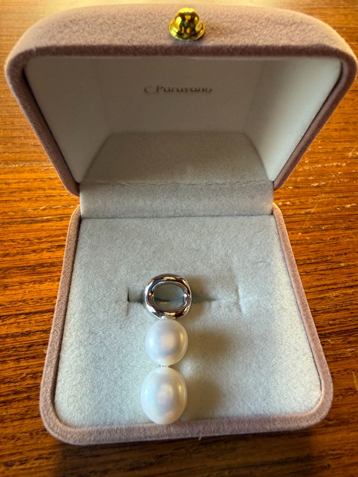 Silver Double Pearl ear cuff, designer stamped in original box – Charity DS31
