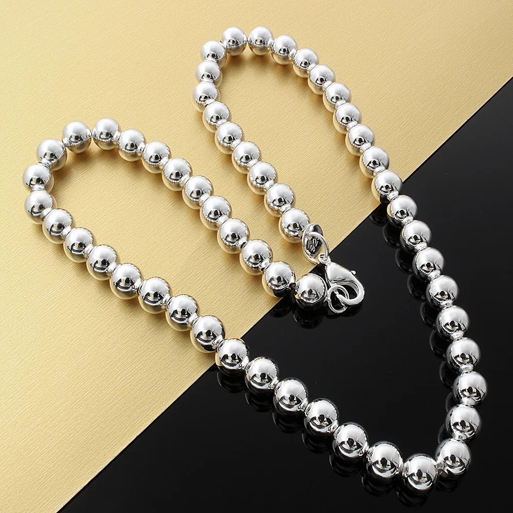 1Pcs Women’s 925 Sterling Silver 8mm Hollow Balls Beads 20″ Chain Necklace