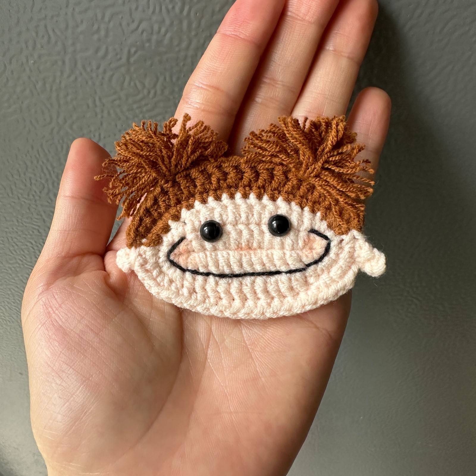 Handmade Crochet GirlClip Cute Double Buns Doll Face Brooch Amigurumi Badge Gift