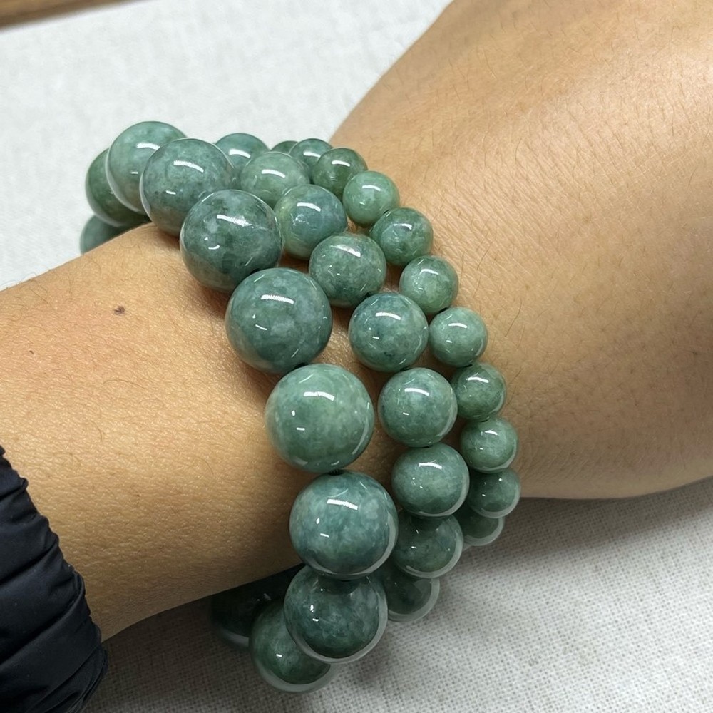 Certificate 1pcs Natural Grade A Jadeite Jade 13mm Round Bead Stretch Bracelet