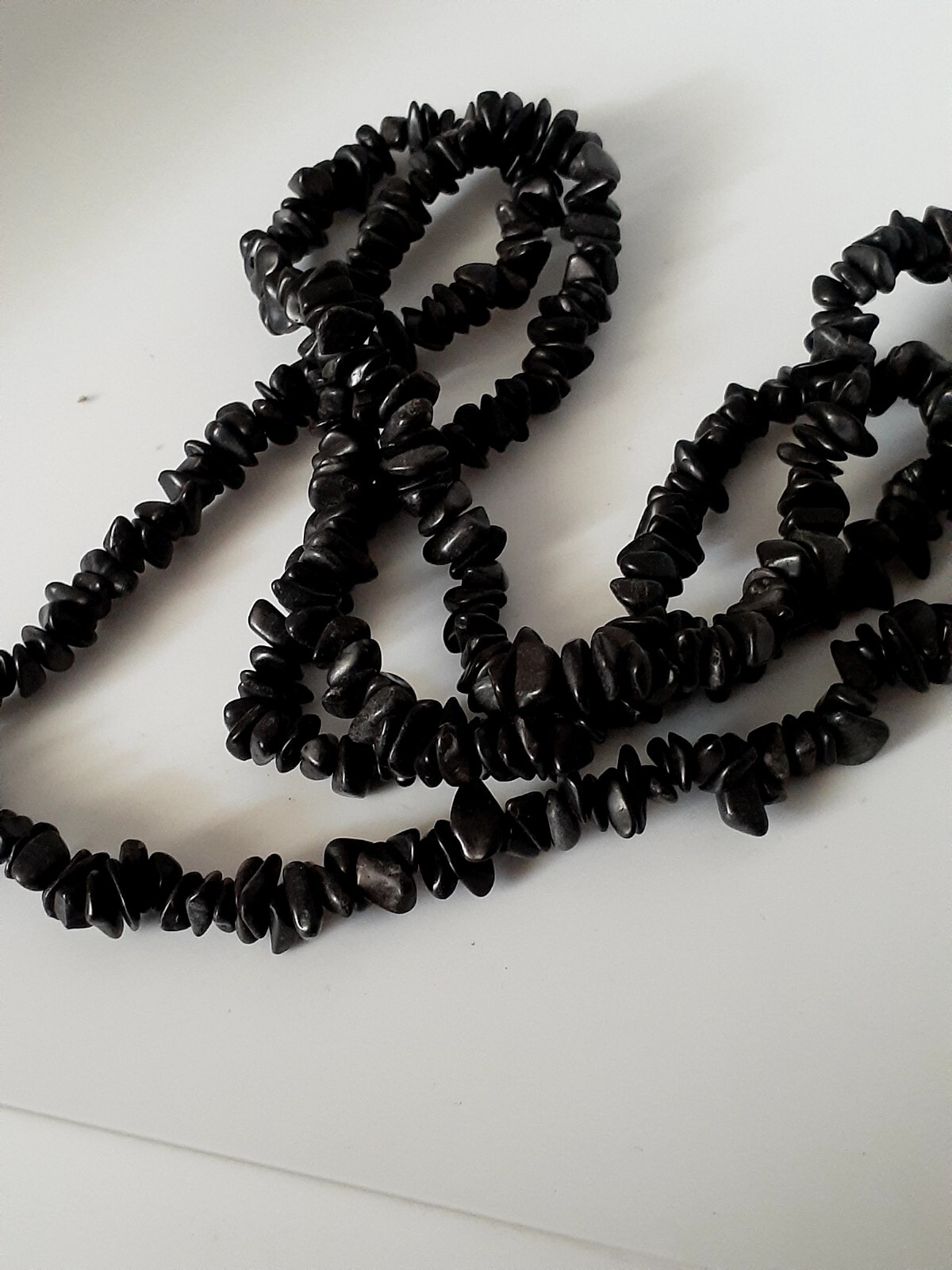 Matte Black Gemstone Single strand Necklace. 35 in.
