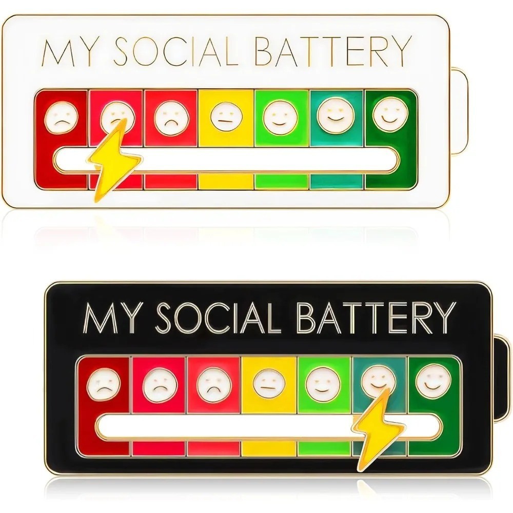Funny Social Battery Slider Pin – 7-Mood Expression Badge, Cute Interactive Pin