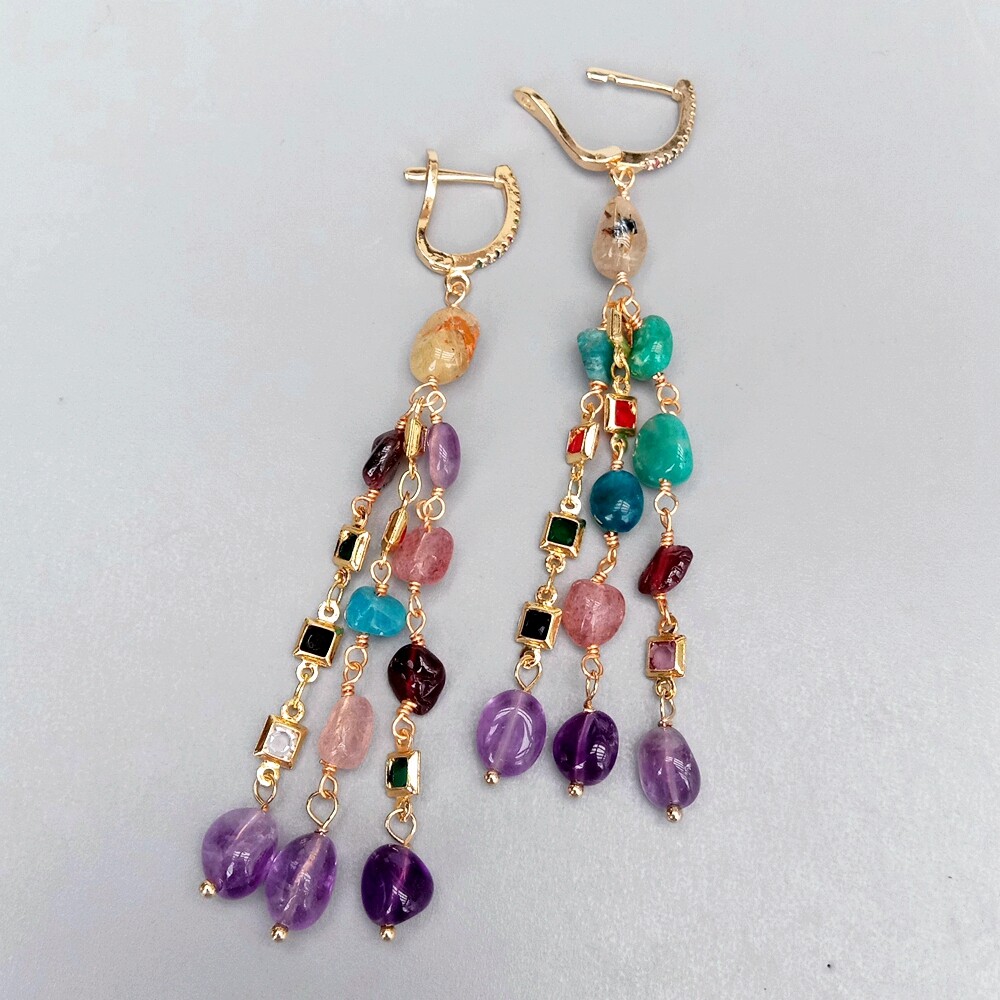Y·YING Multi Color Gemstone Dangle Earrings Cz Pave Lever Back Girlfriend Women