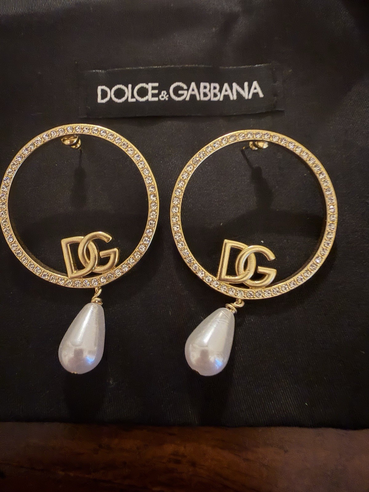 Dolce And Gabbana rhinestone Earrings and Petrol Gold Tone with a dust bag
