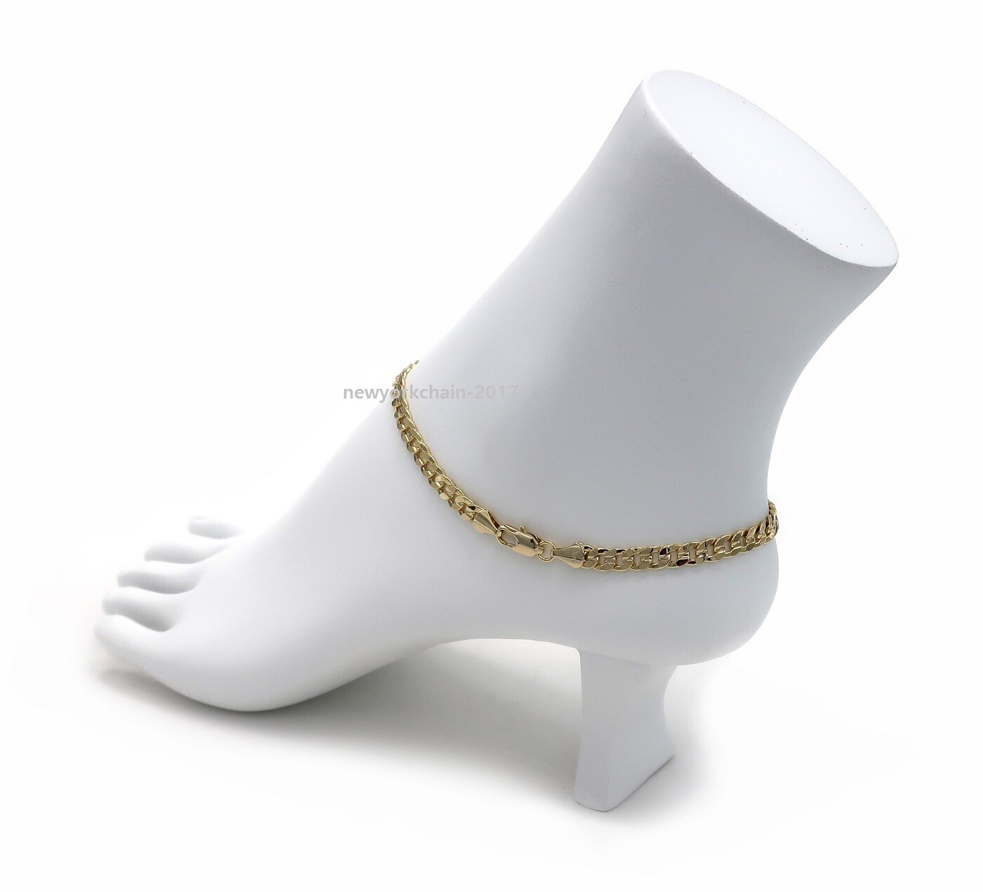 5mm CONCAVE CUBAN CURB LINK CHAIN QUALITY ANKLET BRACELET 14K ITALY GOLD PLATED