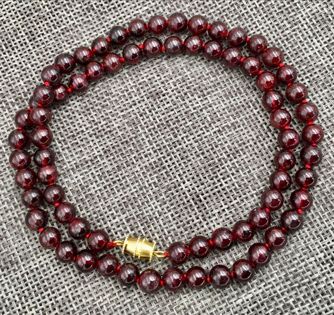 Genuine Natural 6mm Deep Red Garnet Gemstone Round Beads Fashion necklace 18”