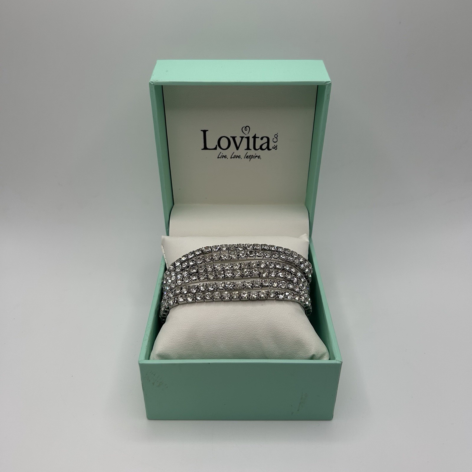 Lovita & Co. Crystal Silver Colored 6 Count Stackable Stretchy Bracelet Set