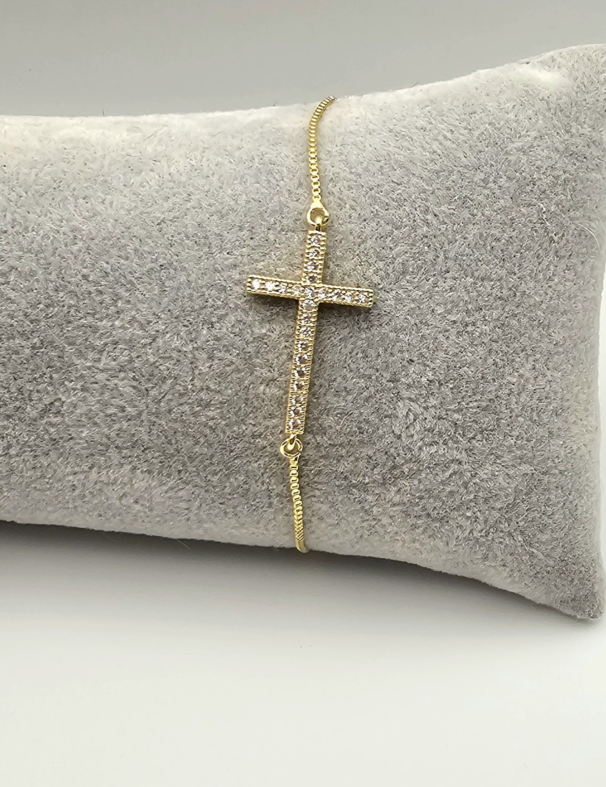 Cz Cross Slider Bracelet Gold plated Adjustable Stackable
