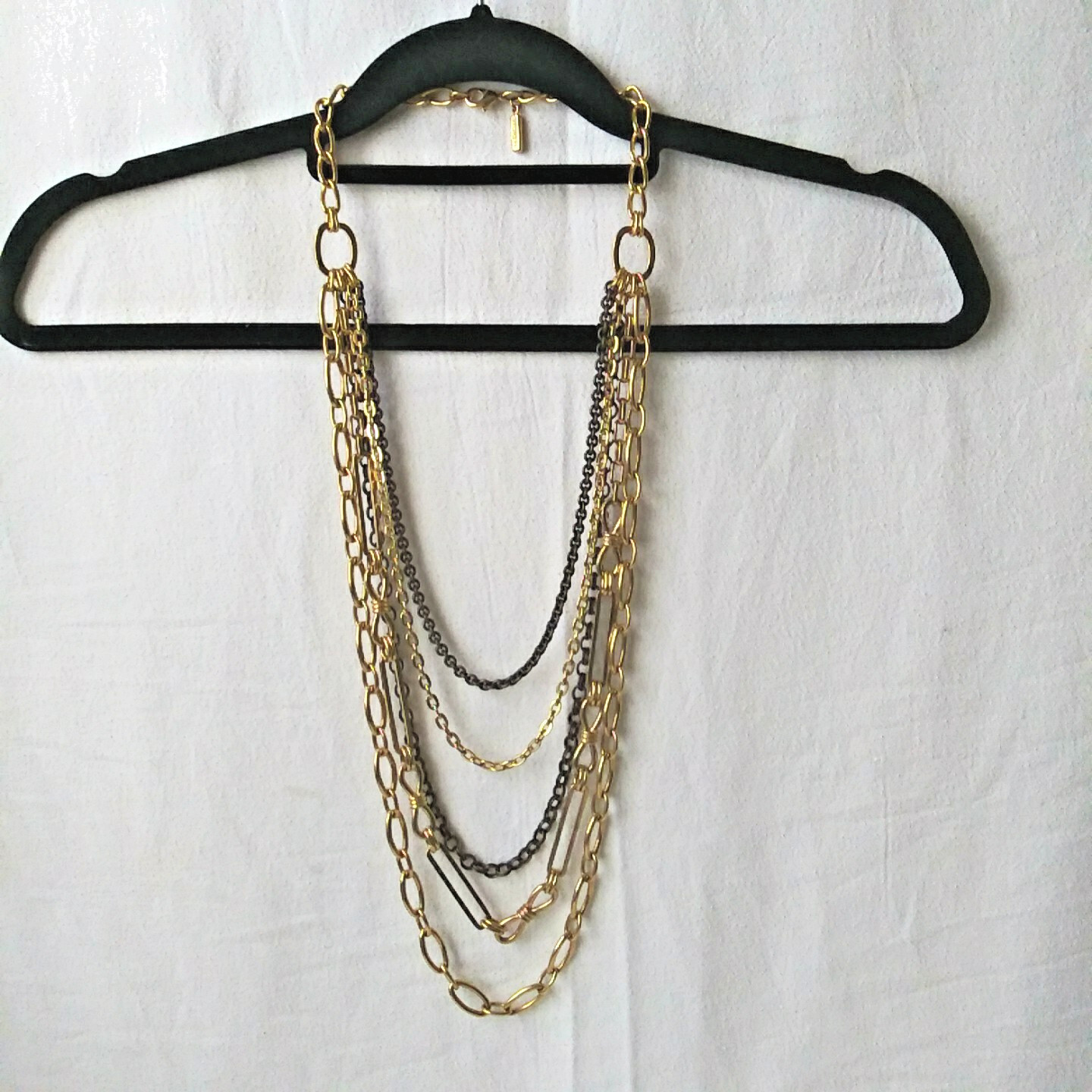 Heavy Gold Tone Multiple 5 Strand Layered Chain Statement Necklace Signed WORTH