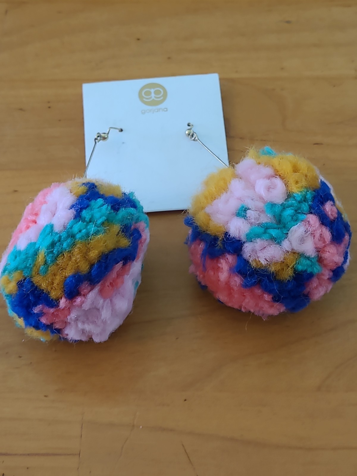 Gorjana Multicolor Pom Pom Dangle Earrings Gold Tone Knit Yarn Statement Boho