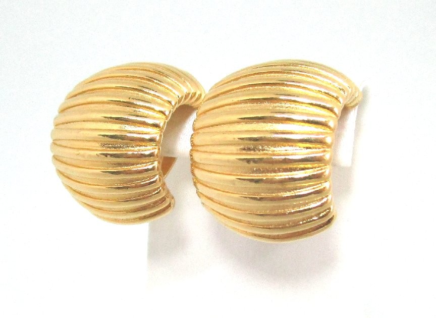 GIVENCHY Gold Plate Ribbed Half Hoop Earrings 28.7 grams 1” Paris & New York