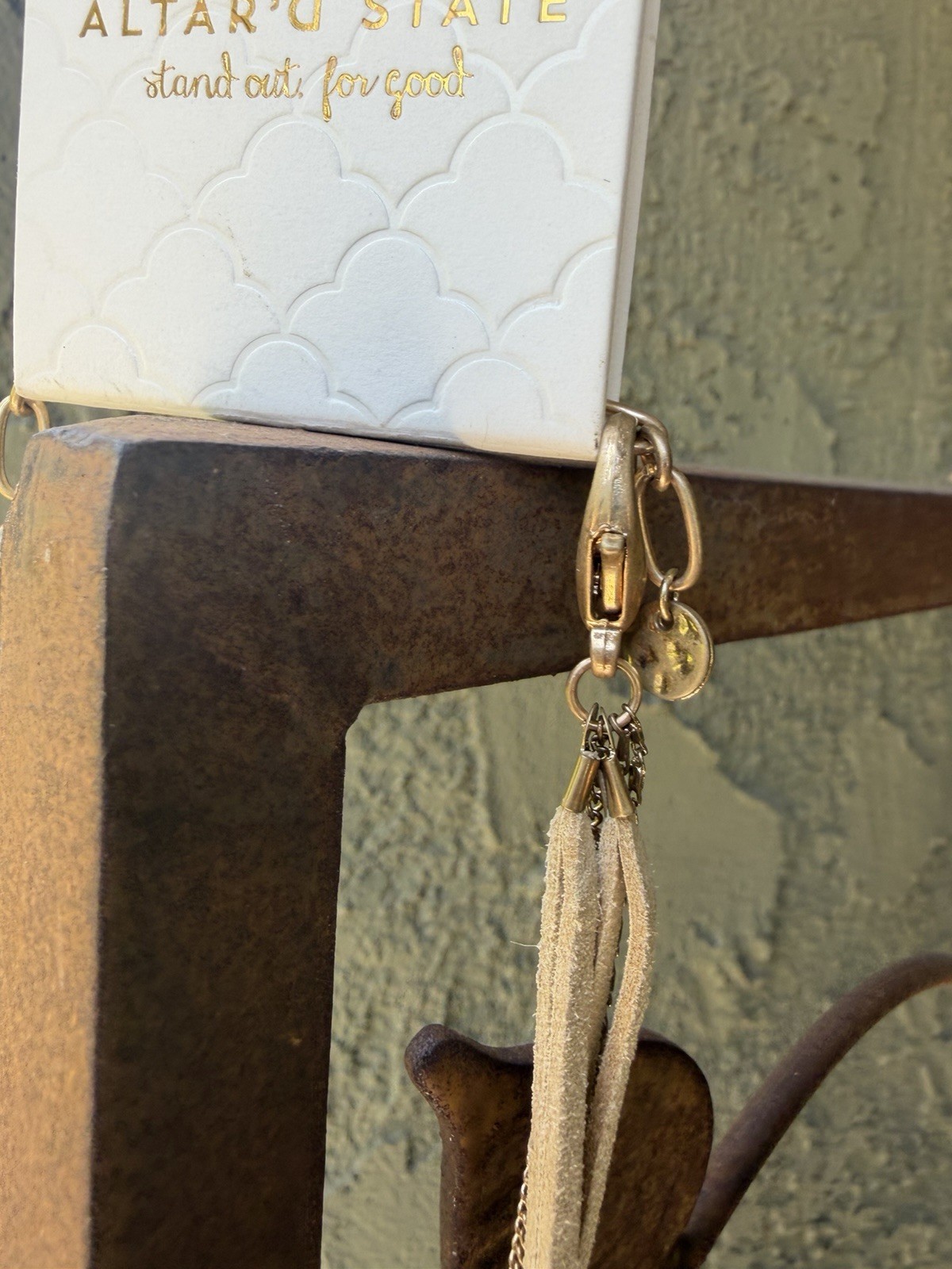 NWT Altar’d State Ivory Dbl Beaded 3 Layered Gold Chain w/Charm Layered Necklace