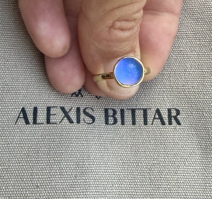 100% Authentic Alexis Bittar Blue Iridescent Lucite Sphere Ring